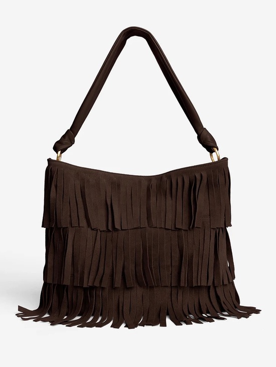 Kenneth Cole Handbags - NEW Fringed Suede Shoulder Bag - Dark Brown KENNETH COLE